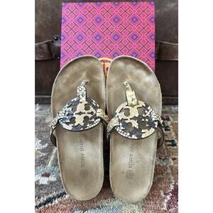 Tory Burch Miller Cloud Sandals Stamped Snake Pale Desert Roccia Natural Size 6